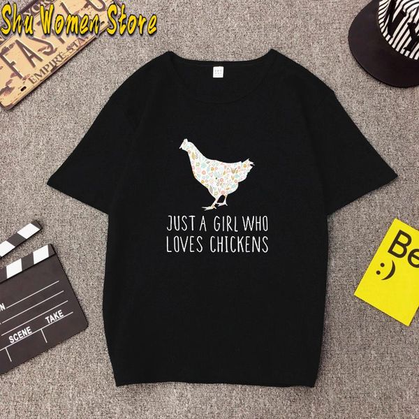 

women's t-shirt just a girl who loves chickens lettering vegetarian shirt natural cartoon short sleeve, White
