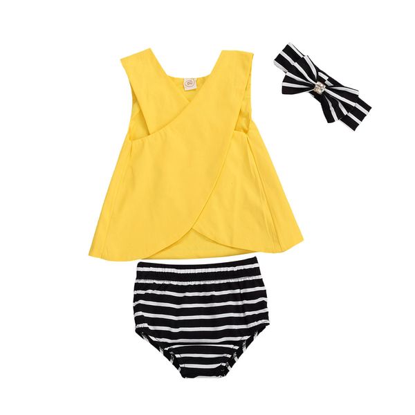 

1-4y toddler baby kid girls clothes set summer sleeveless striped shorts outfits children costumes 210515, White