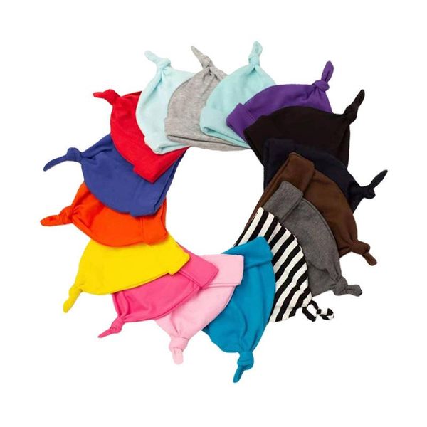 

caps & hats born baby cotton knot beanies toddler girls sleep, Yellow