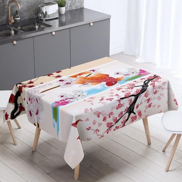 

table cloth cherry blossom set japanese koi fish lotus spring flowers natural cartoon series