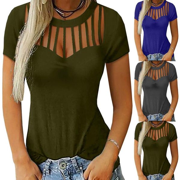 

spring summer 2021women short sleeve hollow out fashion t-shirts solid color plus size clothing s-5xl women's t-shirt, White