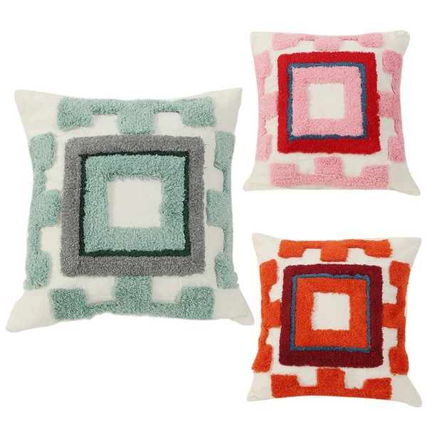 

pillow case tribal boho tufted throw embroidered square pattern cushion cover