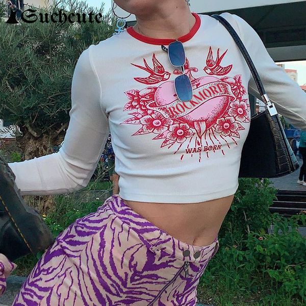 

women's t-shirt t-shirts with printed long sleeve female casual basic o-neck shirt autumn streetwear skinny cute ya8k, White