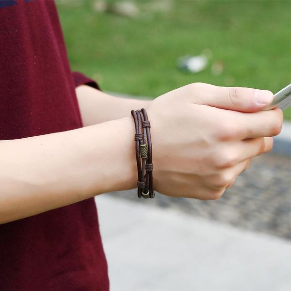 

vintage cowhide genuine leather bracelet for men punk brazalete erkek aksesuar bracelets handmade jewellery bijuterias charm, Golden;silver