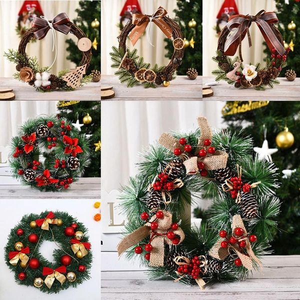 

decorative flowers & wreaths christmas wreath year red bow bells artificial garland pinecone berries navidad 2021 xmas gift
