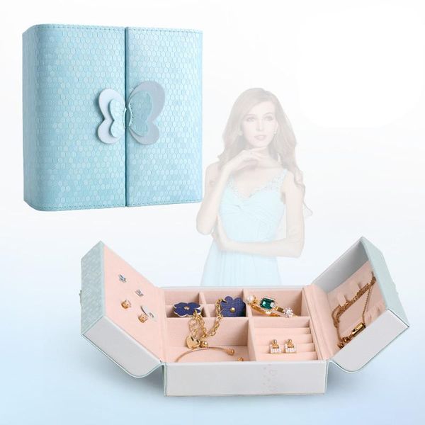 

storage boxes & bins double opening jewelry box cosmetic case organizer and pu leather necklace ring magnetic for woman