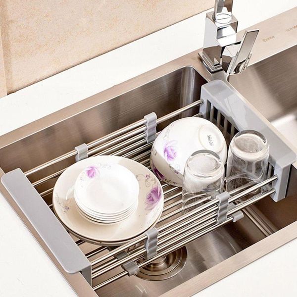 

kitchen storage & organization stainless steel sink drain rack 304 dish drying insert organizer fruit vegetable drainer basket