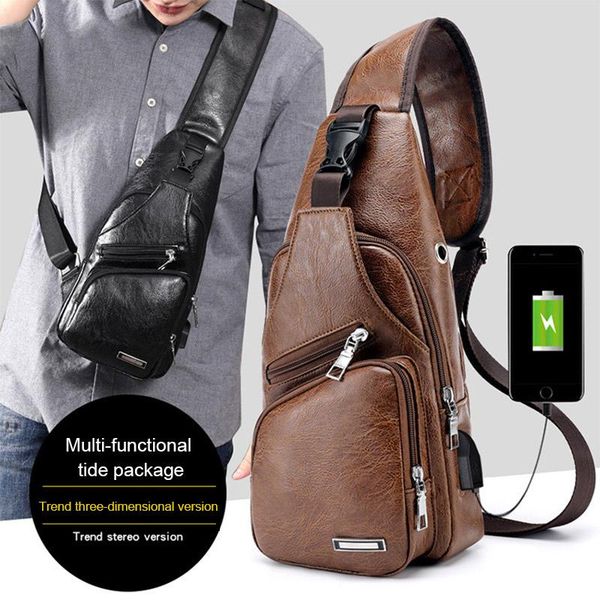 

waist bags men's chest bag retro pu leather single shoulder leisure travel messenger pocket waterproof crossbody
