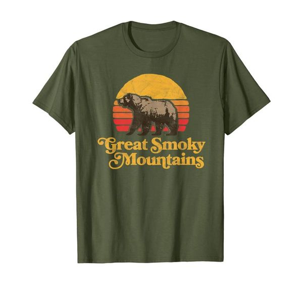 

men's t-shirts retro great smoky mountains national park bear 80s graphic t-shirt, White;black