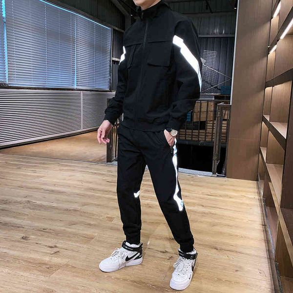 

tracksuits spring and autumn sports suit leisure young men's coat korean fashion jacket long sleeve cardigan two piece, Gray