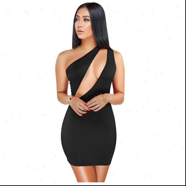 

women dress summer one shoulder hollow out package hip bodycon party black white night club slim vestidos, Black;gray