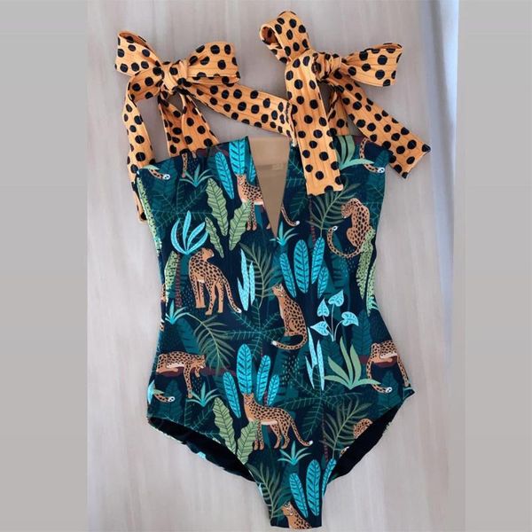 

one-piece suits 2021 one piece swimsuit shoulder strappy print floral swimwear women backless bathing suit beach wear monokini