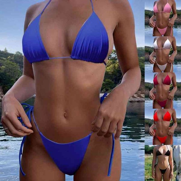 

high waist bikini string bikini solid color swimsuit strap split swimming suit 2 piece sets womens, White;black