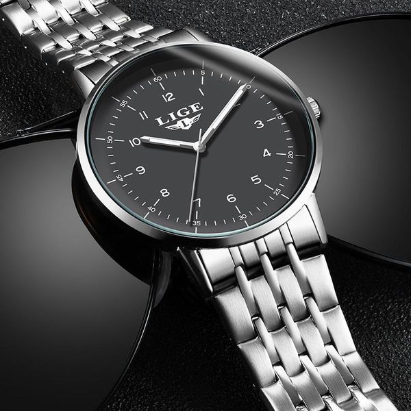 

wristwatches luxury ultra-thin waterproof luminous sport mens watches lige brand stainless steel fashion watch men quartz reloj hombre, Slivery;brown