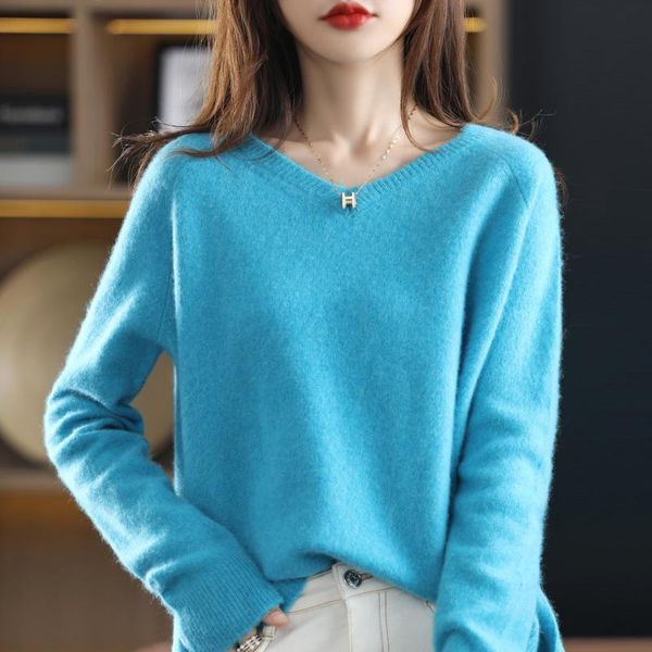 

women's sweaters autumn inside ride v-neck pure wool sweater knit large size loose bottoming raglan sleeve basic pullover jq-116, White;black