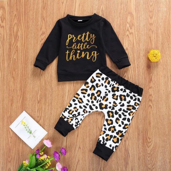 

girls 0-24m neborn baby leopard set letter printing long sleeves + elastic waist ribbed pants spring clothing sets, White