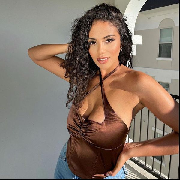 

hollow out bandage crop womens camis halter gothic short backless ruched, White