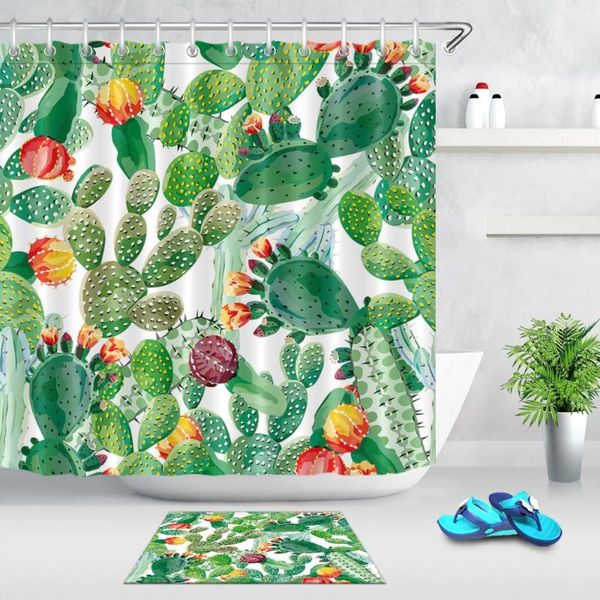 

shower curtains tropical green cactus white extra long curtain exotic mat set nature bathroom waterproof fabric for art bathtub decor