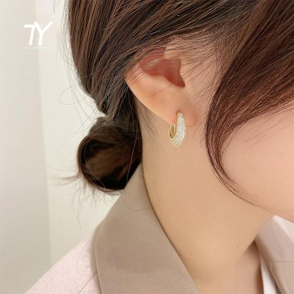 

dangle & chandelier geometric irregular micro inlaid zircon gold hoop earrings for woman unusual accessories korean fashion jewelry party gi, Silver