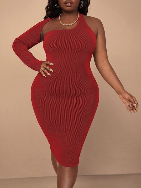 

sxy plus asymmetrical neck bodycon dress n2xa#, Black