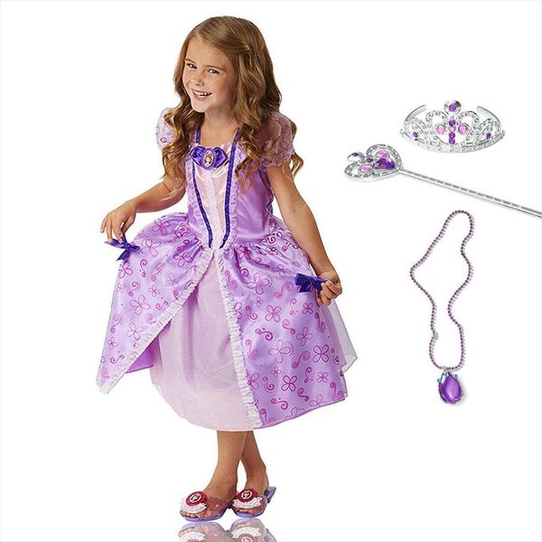 

girls princess sofia children cosplay girl dresses costume short puff sleeve ball gown kids floral halloween party summer fancy, Red;yellow