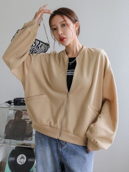 

dazy zip up drop shoulder bomber jacket v4hm#, Black;brown