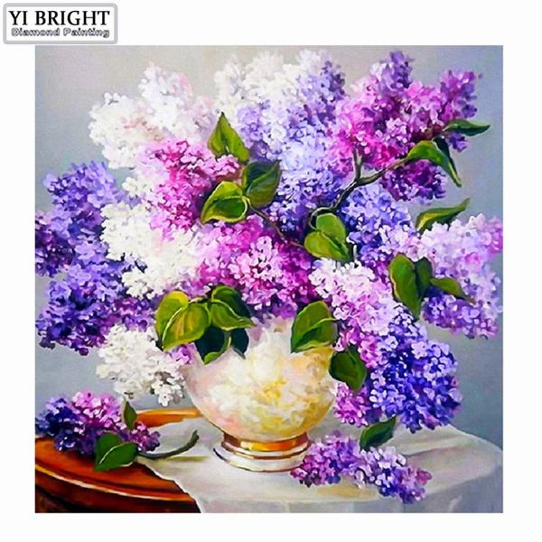 

diamond painting needlework square & round full embroidery purple lilac flower vase pattern home decoration yc