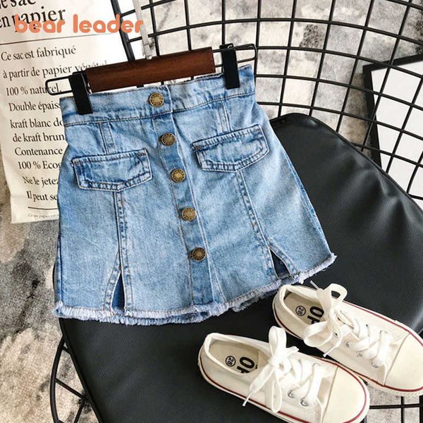 

bear leader girl skirts baby girl clothes summer adorable children denim skirt modis button jeans skirt culottes short girls 210708, Blue