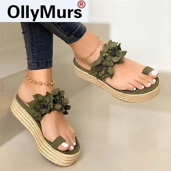 

sandals 2021 women's summer flower ladies open toe slip on flock flat platform shoes woman fashion comfortable casual female, Black
