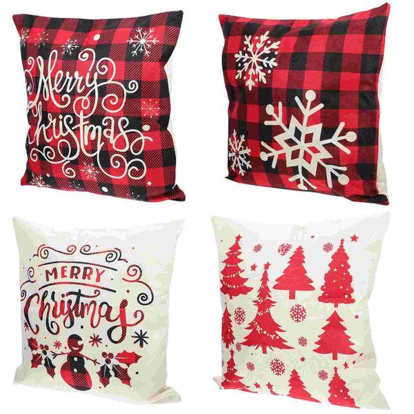 

pillow case 4pcs christmas plaid linen home sofa replaces for xmas decor