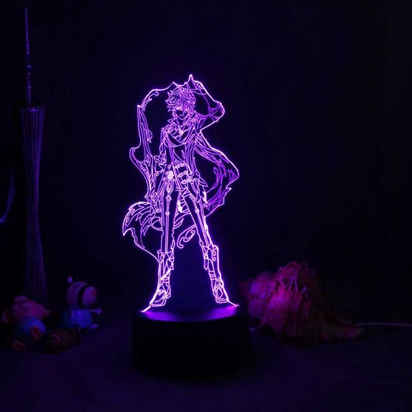 

night lights 3d tartaglia figure genshin impact light led lamp game for bedroom decor lighting bedside lamps kids gift