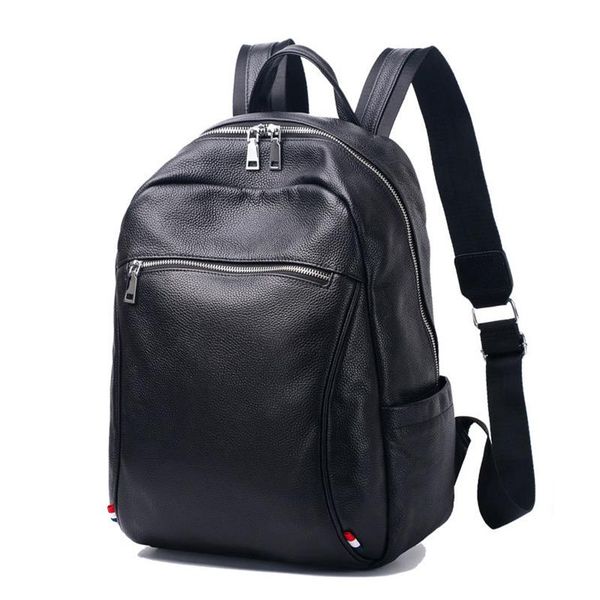 

selling fashion soft genuine cow leather backpack for men classic black large 14" lapbackpacks men's shoulder