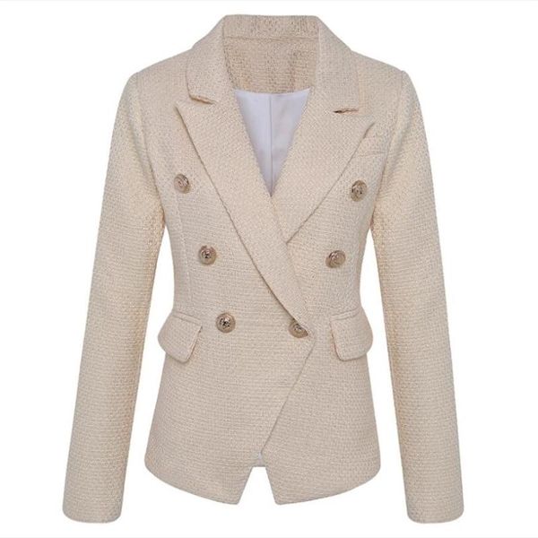 

2020 new ladies double-breasted bronzing slim long-sleeved blazer fashion office ladies femme jacke, White;black