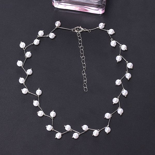 

pearl clavicle chain with simple short lace women's neck korean item, Silver