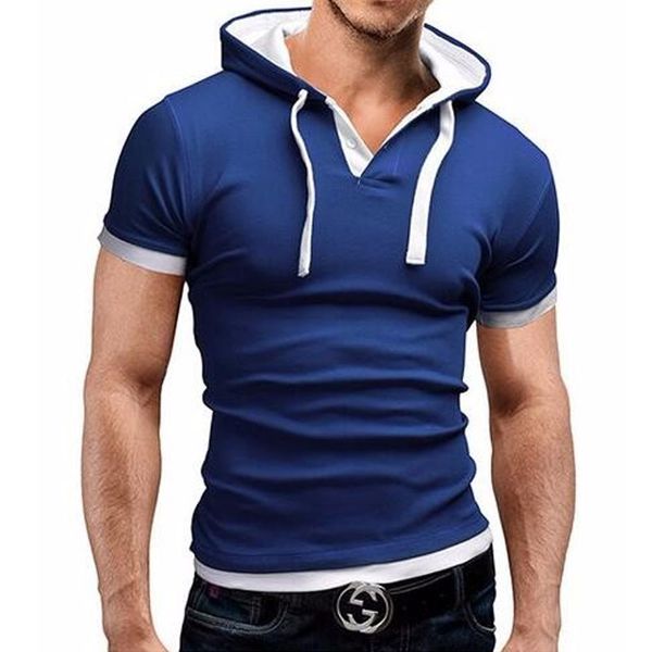 

sling casual fashion men's t hooded shirt summer short-sleeved tees camisa masculina t-shirt slim male 4x, White;black