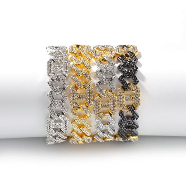 

hip hop gold bracelet iced out cuban link chain fashion silver mens bracelets hophip jewelry, Black