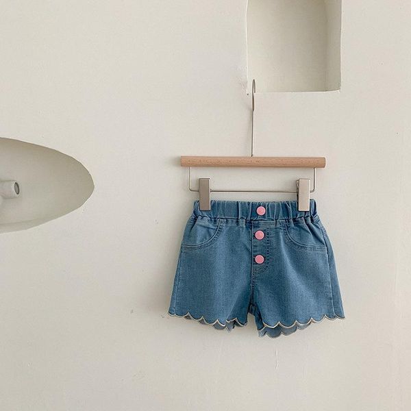 

korean children's girls wavy embroidered denim shorts thin pants baby girl sweet outer wear kids, Black
