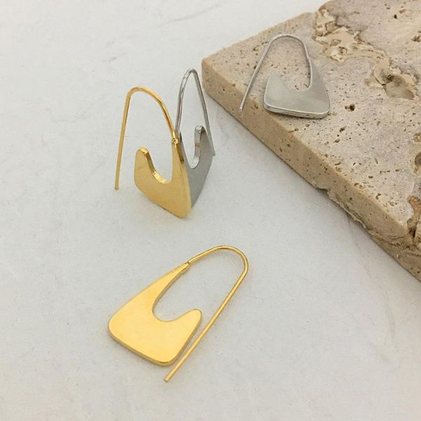 

hoop & huggie monlansher french vintage geometric thin earrings gold silver color copper for women minimalist jewelry, Golden;silver