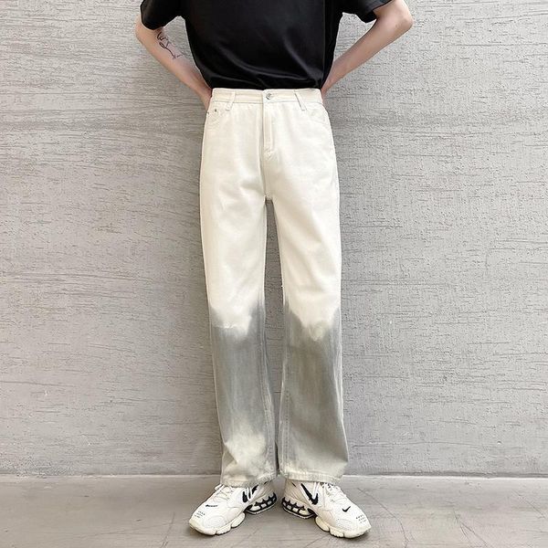 

men's jeans korean beige straight fashion casual retro tie-dye men streetwear loose hip-hop denim trousers mens s-2xl, Blue