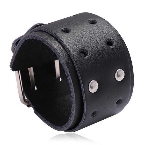 

men's punk style jewelry simple fashion men double wide leather bracelet factory direct sales charm bracelets, Golden;silver
