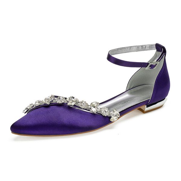 

slippers comfort flat satin women wedding shoes rhinestones pointed toe ankle buckle strap formal party dress pumps csf4, Black