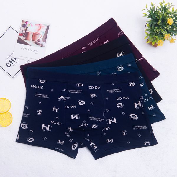 

men's cotton medium waist flat underwear series fashion printed boxer, Black;white