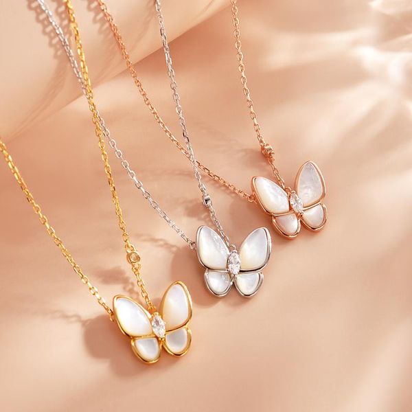 

pendant necklaces original brand natural shell butterfly necklace for women zircon sweet cute chain choker korea fashion jewelry z403, Silver