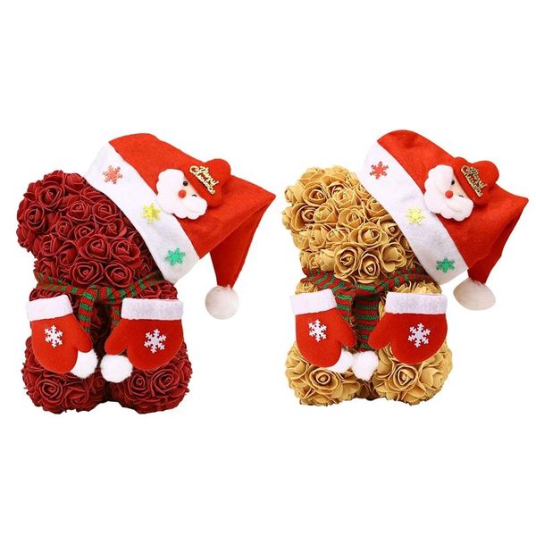 

party favor xd-2x rose flower bear - christmas teddy birthdays,valentine's day- clear gift box included wine red & golden
