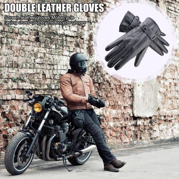 

cycling gloves durable multi-function touch screen leather thickened men motorcycle protective, Black