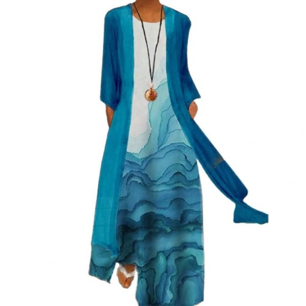 

casual dresses women cardigan dress set vintage floral print long loose autumn 2021 outwear sleeveless large hem ladies maxi office, Black;gray