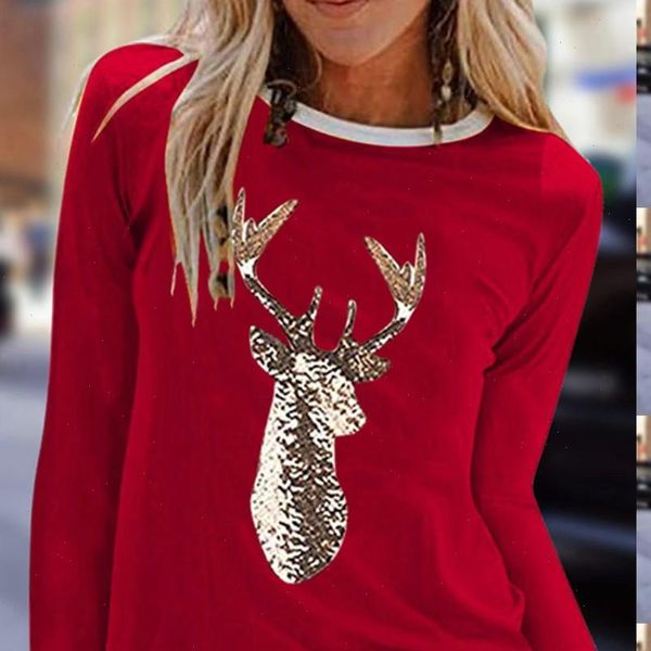 

autumn christmas print o neck women long sleeve haut femme mujer harajuku poleras, White