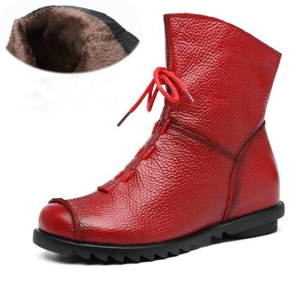 

boots genuine leather women winter fashion mid calf boot for non slip rubber zipper fur warm ladies shoes, Black