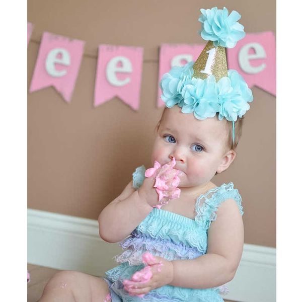 

13cm crown hat lace flower decorations kids 1 year old baby shower boy girl 1st birthday party one