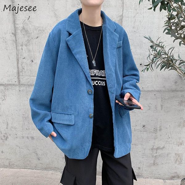 

men blazes autumn corduroy solid casual personal outwear male loose all-match daily single breasted korean style ins handsome men's sui, White;black